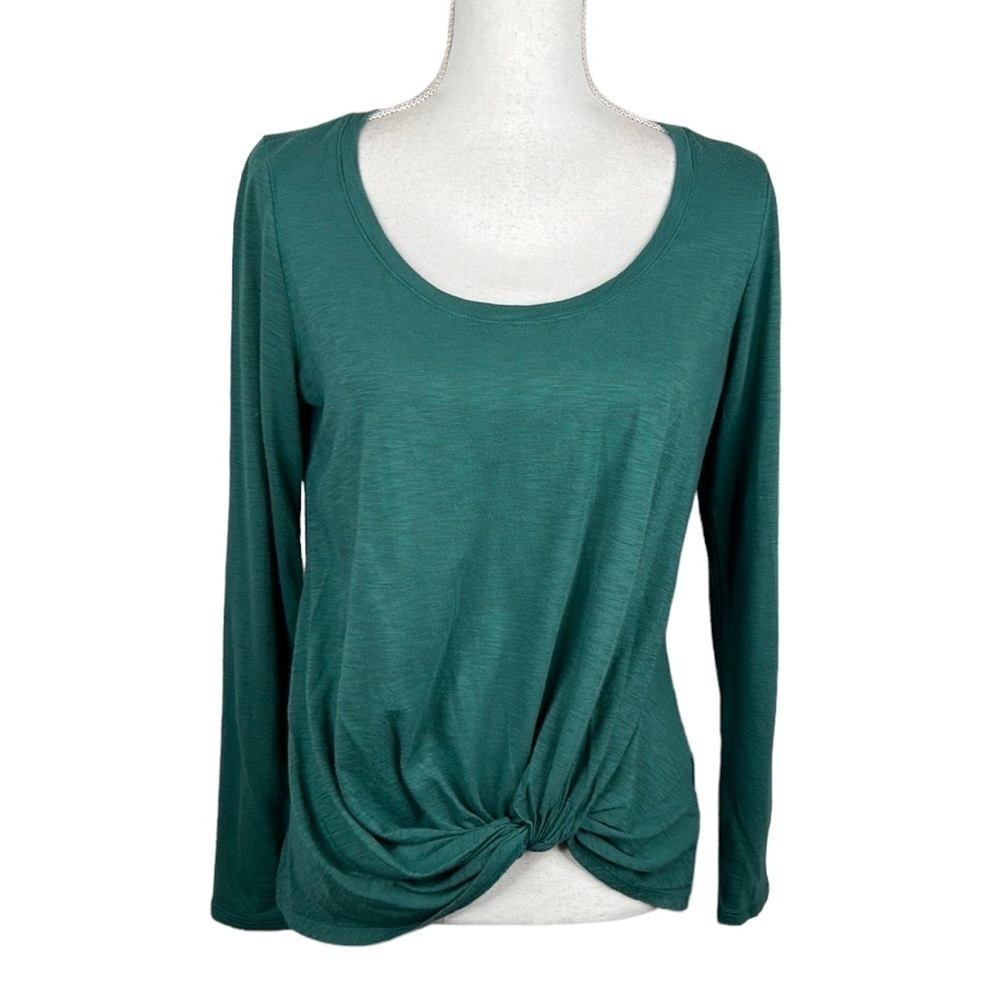 BP Brass Plum Green Front Knot Long Sleeve Top Size Small